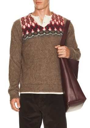 Maison Margiela Brushed Pullover Sweater in Brown  Charcoal  Ecru &  Dark Red - Brown. Size M (also in S, L, XL/1X).