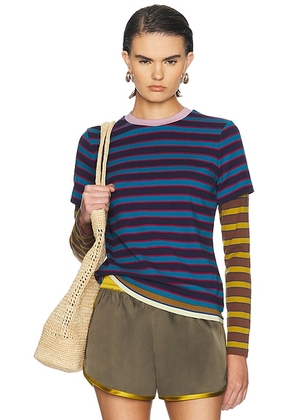 Staud Dillon Tee in Potter Stripe Multi - Blue. Size XS (also in M, L).