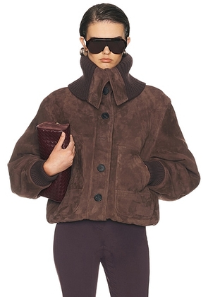 THE ATTICO Suede Bomber Jacket in Dark Brown - Brown. Size 42 (also in 36, 40).