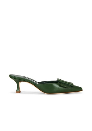 Manolo Blahnik Maysale 50 Mule in Dark Green - Green. Size 38.5 (also in 36, 37, 37.5, 38, 39, 39.5, 40, 41).