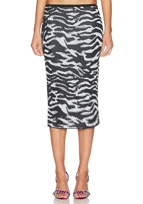 THE ATTICO Midi Zebra Skirt in White & Black - Black & White. Size 44 (also in 36, 40).