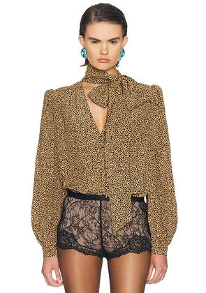 Valentino Crepe De Chine Shirt in Animalier - Brown. Size 42 (also in 38, 40, 44).