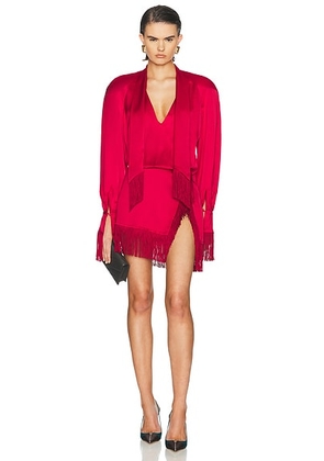 Rowen Rose Satin Fringe Mini Dress in Red - Red. Size 40 (also in 36, 38).