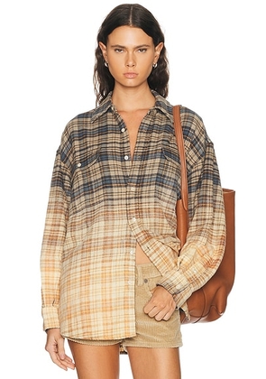 R13 Boyfriend Shirt in Dip Bleach Light Blue & Yellow Plaid - Yellow. Size XS (also in S, M, L).