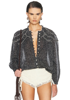 Isabel Marant Etoile Christa Top in Black & Ecru - Multi. Size 40 (also in 34, 36, 38, 42).