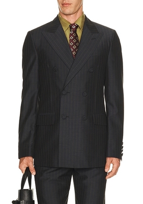 Valentino Pinstripe Double Breasted Blazer in Grigio Scuro & Tabacco - Charcoal. Size 52 (also in 48, 50).