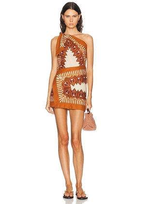Johanna Ortiz Sun Traveler Mini Dress in Ecru & Brown - Brown. Size 0 (also in 2, 4, 6, 8).