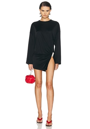 THE ATTICO Drape Slit Mini Dress in Black - Black. Size 38 (also in 40, 42, 44).