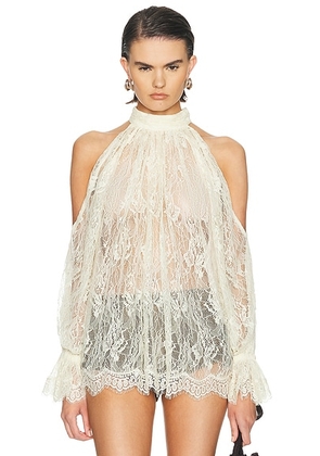 HEMANT AND NANDITA Cold Shoulder Top in Ivory - Ivory. Size M (also in XS).