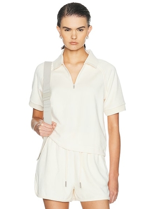 On Courtside Terry Polo Top in Chantilly - Cream. Size M (also in XS, S, L).