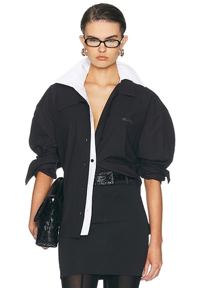THE ATTICO Oversized Contrast Shirt in Black & White - Black. Size 36 (also in 38, 40, 42).