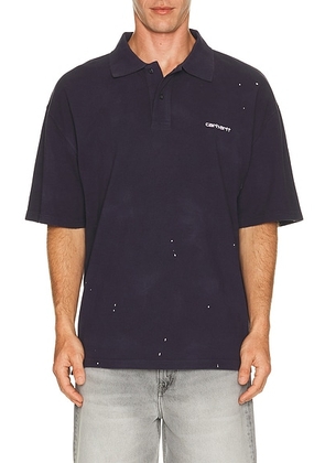 Carhartt WIP Short Sleeve Painter Polo in Dark Navy (Destroy Wash Splatter) - Blue. Size XXL/2X (also in M, L, XL/1X).