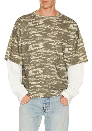 Rhude Tiger Camo Double Layer Tee in Camo & White - Green. Size XL/1X (also in S, M, L, XXL/2X).