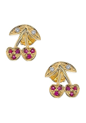 Sydney Evan Cherry Stud Earrings in Gold & Ruby - Metallic Gold. Size all.