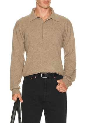 Saint Laurent Loose Fit Long Sleeve Polo in Heather taupe - Taupe. Size XL/1X (also in S, M, L).
