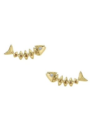 Sydney Evan Fishbone Stud Earrings in Gold - Metallic Gold. Size all.