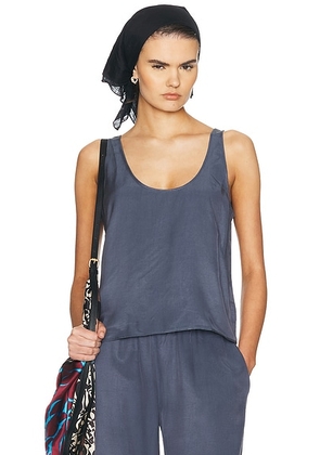 LESET Kim Scoop Tank Top in Denim - Blue. Size XL (also in XS, S, M, L).