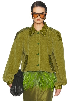 Rowen Rose Crop Bomber Jacket in Green - Green. Size L (also in ).
