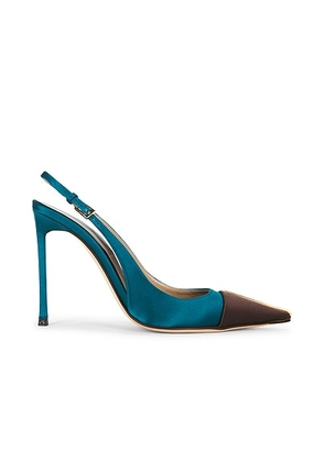 TOM FORD Satin Slingback Pump in Petrol  Espresso  & Crystal - Teal. Size 41 (also in 36, 37).