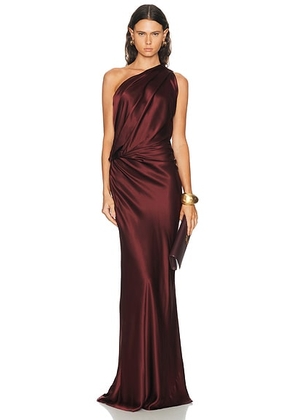 The Sei Draped One Shoulder Gown in Henna - Brown. Size 0 (also in 2, 4, 6, 8).