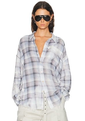 R13 Shredded Seam Drop Neck Shirt in Blue Bleached Plaid - Blue. Size M (also in ).