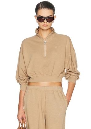 Eterne Cropped Half Zip Sweatshirt in Taupe - Taupe. Size XS (also in S, M, L).