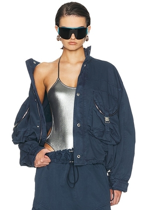 THE ATTICO Utility Bomber Jacket in Washed Blue - Navy. Size 42 (also in 38, 40).