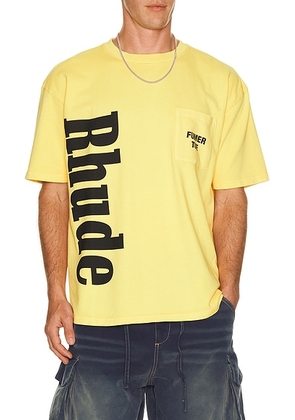 Rhude Logo Pocket Tee in Washed Sahara Yellow & Black - Yellow. Size S (also in M, L, XL/1X, XXL/2X).