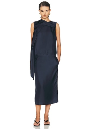 Loulou de Saison Izia Draped Cape Dress in Navy - Navy. Size M (also in XS, S, L).