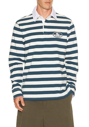 Burberry Rugby Polo in Nickel Blue & Cotton W & Off White - Blue. Size M (also in S, L, XL/1X, XXL/2X).