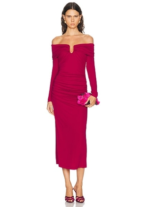 Carolina Herrera Long Sleeve Off The Shoulder Midi Dress in Cranberry - Red. Size M (also in XS).