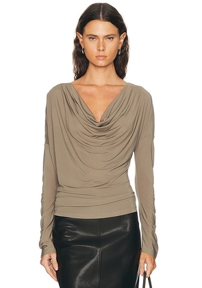 Helmut Lang Cowl Long Sleeve Top in Fallen Rock - Brown. Size S (also in XS, M).