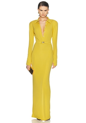 Rowen Rose Long Sleeve Jersey Polo Dress in Mustard - Mustard. Size S (also in ).