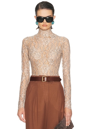 Valentino Rebrode Lace Bodysuit Top in Skin & Nero - Cream. Size M (also in ).