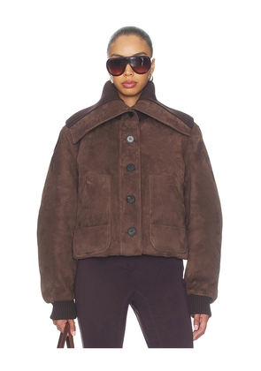 THE ATTICO Suede Bomber Jacket in Brown. Size 36. Also in 40, 42.