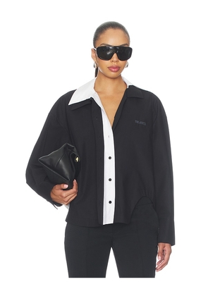 THE ATTICO Oversized Contrast Shirt in Black. Size 36. Also in 38, 40, 42.