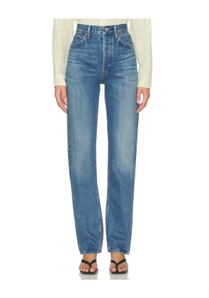 AGOLDE 90s Pinch Waist Long Jean in Blue. Size 23. Also in 24, 25, 26, 27, 28, 29, 30, 31, 32.