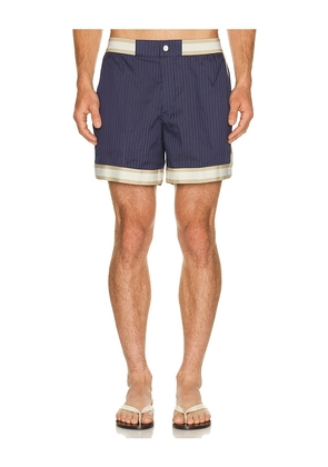 CHE Pinstripe Baller Swim Short in Blue. Size S. Also in M, L, XL/1X.