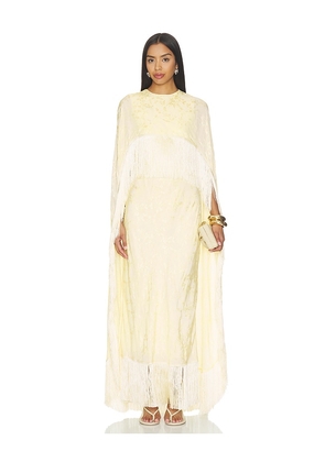 Anna October Bernice Jacquard Cape With Fringe in Yellow. Size XS. Also in L.