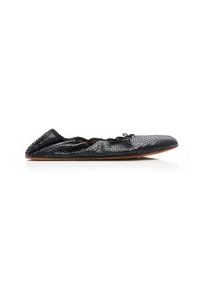 The Row Round Snake-Effect Leather Ballet Flats - Moda Operandi
