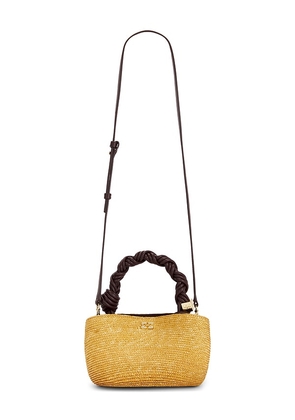 Ganni Bou Mini Straw Bag in Tan.