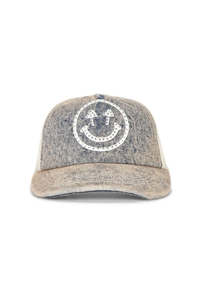 Happy Caps Rhinestone Smiley Meshback Hat in Blue.