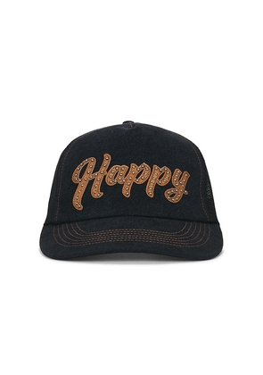 Happy Caps Leather Studded Script Meshback in Black.