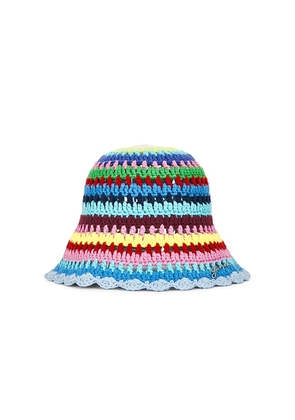Ganni Crochet Stripe Bucket Hat in Blue. Size XS/S. Also in .