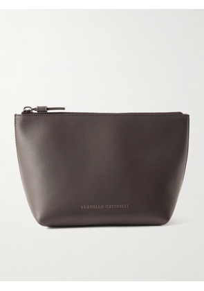 Brunello Cucinelli - Bead-embellished Leather Cosmetic Case - Brown - One size