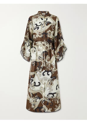 ALÉMAIS - Otis Printed Ramie Midi Dress - Brown - UK 6,UK 8,UK 10,UK 12,UK 14