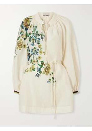 ALÉMAIS - Phyllis Flower-print Ramie Mini Dress - Neutrals - UK 6,UK 8,UK 10,UK 12,UK 14