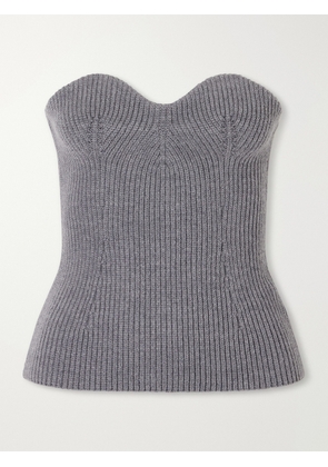 Jil Sander - Strapless Ribbed Wool-blend Bustier Top - Gray - IT38,IT40,IT42,IT44,IT46,IT48
