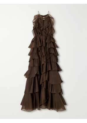Aje - Cleo Ruffled Organza Gown - Brown - UK 4,UK 6,UK 8,UK 10,UK 12,UK 14,UK 16