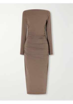 James Perse - Ruched Gathered Cotton-blend Midi Dress - Brown - 0,1,2,3,4